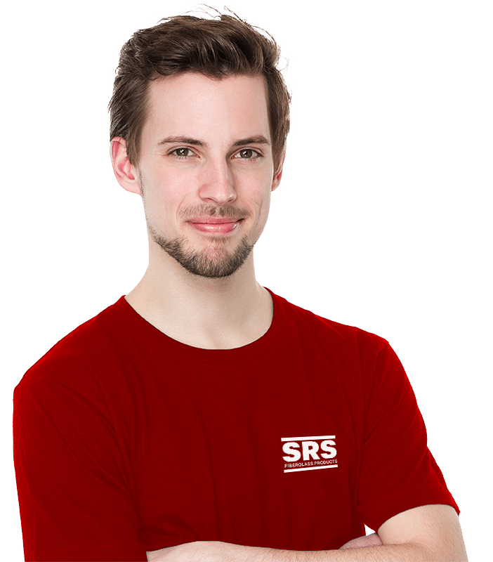 Man in SRS Fiberglass Product T-shirt
